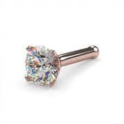 14k rose gold 3mm diamond bone nose stud, 20G angled view showing sparkle diamond in blush gold prongs