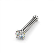 Platinum 1.5mm diamond nose bone stud, 20G, angled view showing polished platinum shaft