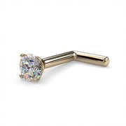 14k yellow gold 2.5mm diamond L post nose stud, low side angle view showing post profile and sparkle