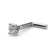 14k white gold 2.5mm diamond L post nose stud, low angle side view showing post profile and stone depth