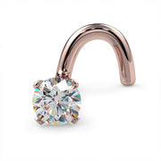 14k rose gold 2.5mm diamond twist nose stud, angled front view showing warm rose tone and prong setting