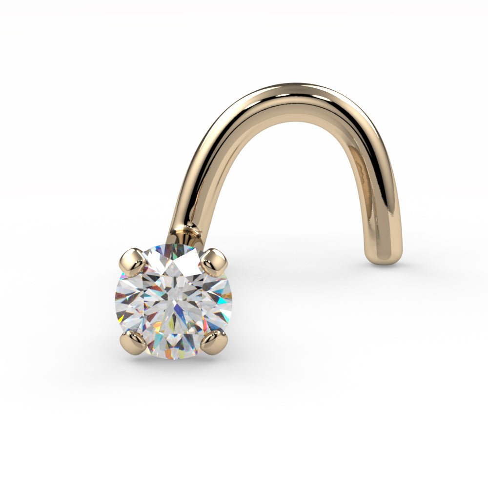 2mm Dainty Diamond Prong Nose Ring Stud-14k Yellow Gold   Twist   20G