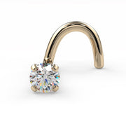 14k yellow gold 2mm diamond twist nose ring 20G, angled front view with 4-prong VS1 diamond