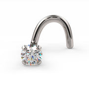 Platinum 2mm diamond twist nose ring 20G, angled front view with VS1 diamond in 4-prong setting