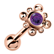 14k rose gold beaded bezel cartilage stud with deep purple amethyst gemstone, angled view