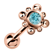 14k rose gold beaded bezel cartilage stud with aquamarine gemstone, angled product view