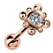 14k rose gold beaded bezel cartilage stud with clear cubic zirconia, angled product view