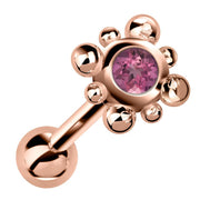14k rose gold beaded bezel cartilage stud with pink tourmaline gemstone, angled view