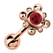 14k rose gold beaded bezel cartilage stud with vivid red ruby gemstone, angled product view