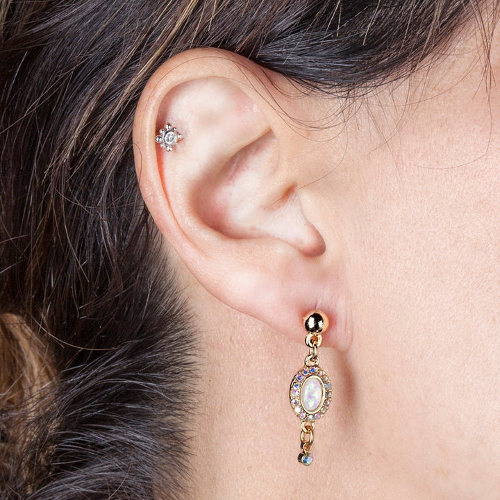 Diamond Beaded Bezel Set 14k Gold Cartilage Earring