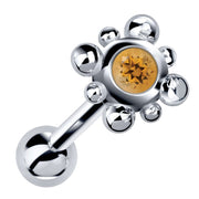 14k white gold beaded bezel cartilage stud with golden citrine gemstone, angled product view
