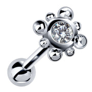 14k white gold beaded bezel cartilage stud with clear cubic zirconia, angled product view