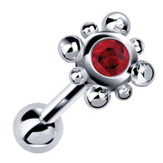 14k white gold beaded bezel cartilage stud with vivid red ruby gemstone, angled product view