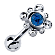 14k white gold beaded bezel cartilage stud with blue sapphire gemstone, angled product view