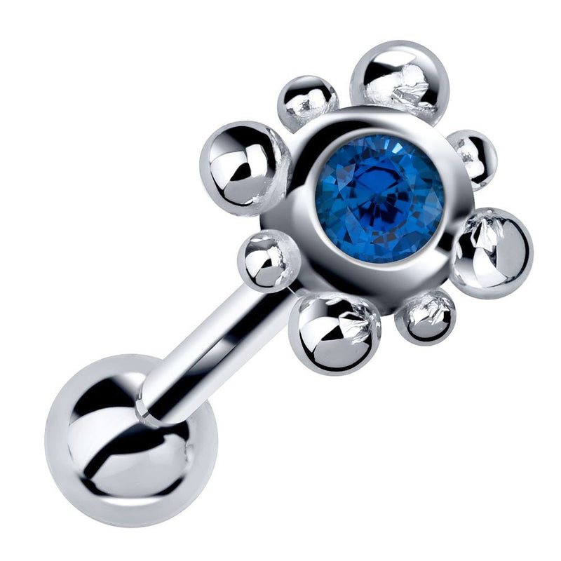 14k white gold beaded bezel cartilage stud with blue sapphire gemstone, angled product view