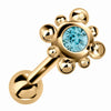 14k yellow gold beaded bezel cartilage stud with aquamarine gemstone, angled product view