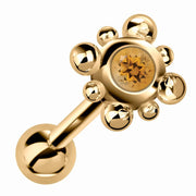 14k yellow gold beaded bezel cartilage stud with golden citrine gemstone, angled view