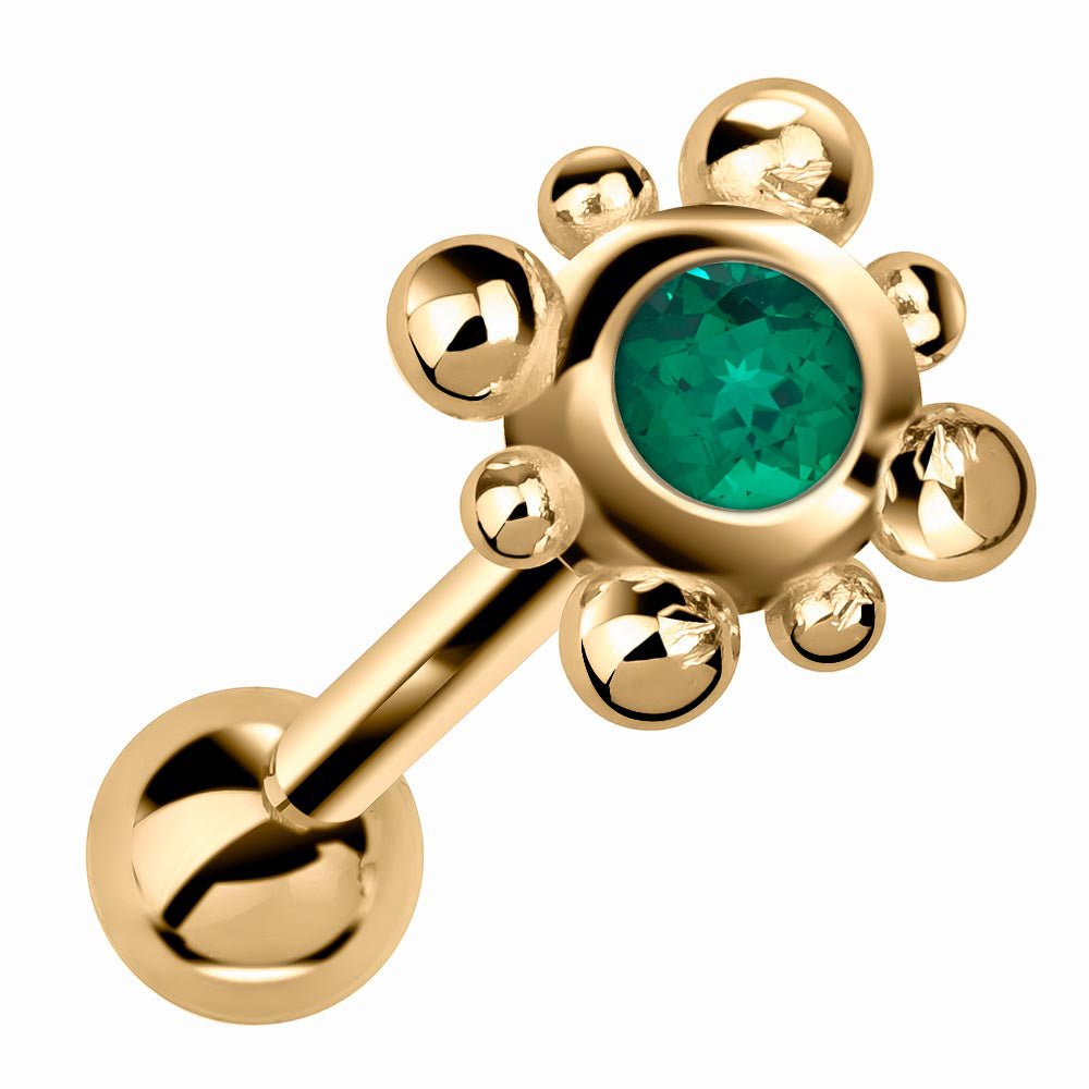 Genuine Birthstone Beaded Bezel-set 14k Gold Cartilage Earring-Yellow   Emerald