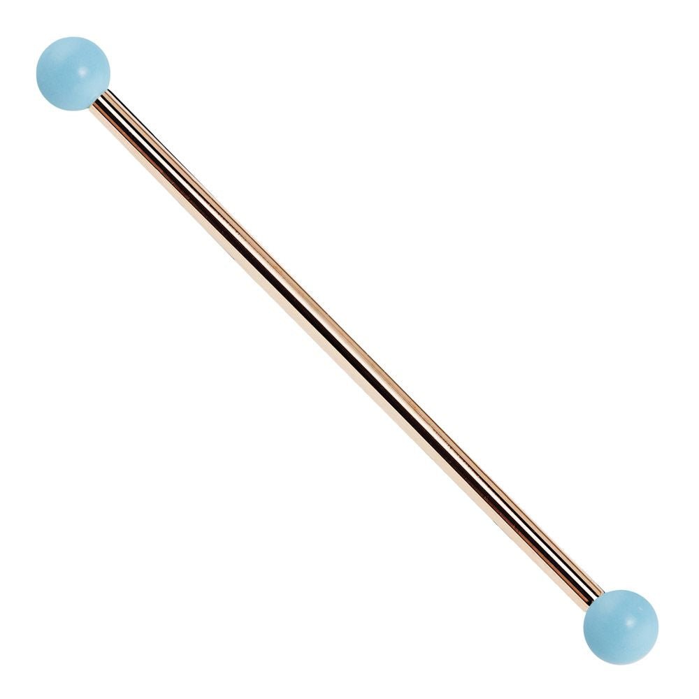 14G Simulated Turquoise 14K Gold Industrial Barbell-14K Rose Gold   14G   1 1 4