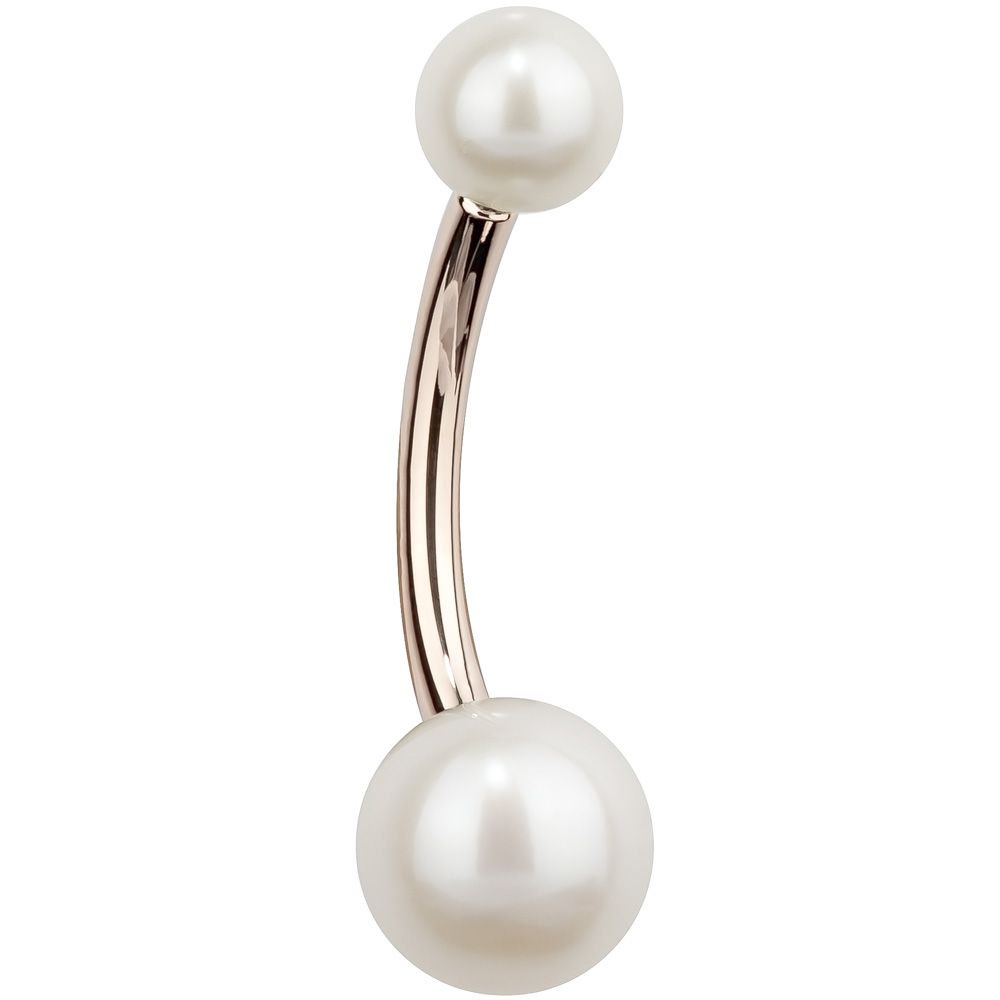 Cultured Pearl 14k Gold Belly Button Ring-14k Rose Gold   7 16