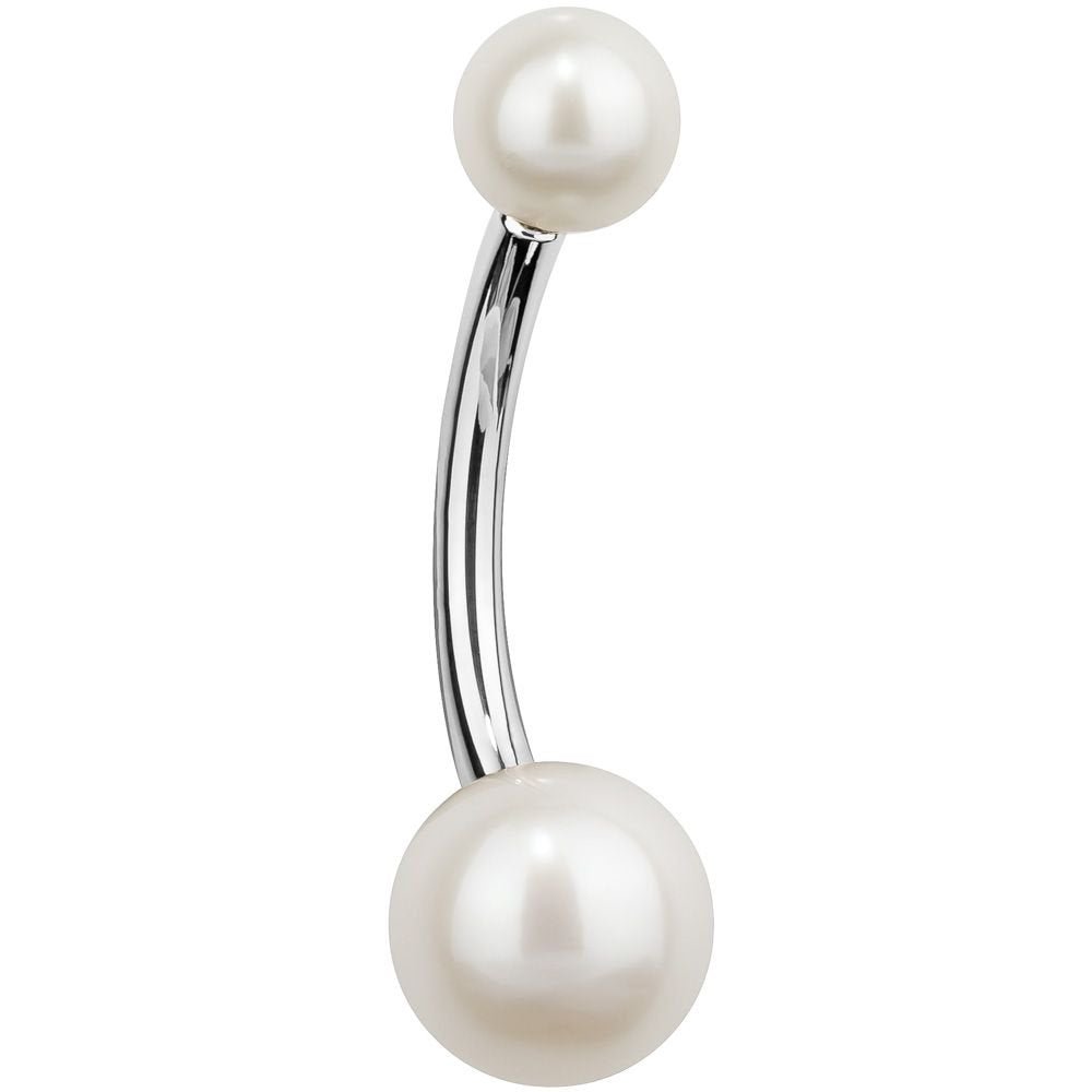 Cultured Pearl 14k Gold Belly Button Ring-14k White Gold   7 16