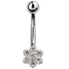 14k white gold diamond flower belly ring with 7-stone cluster, front view on white background