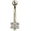 14k yellow gold diamond flower belly ring with 7-stone cluster setting, front view on white background