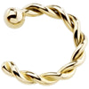 14K yellow gold twisted c-hoop nose ring with ball end, front view showing rope-twist detail