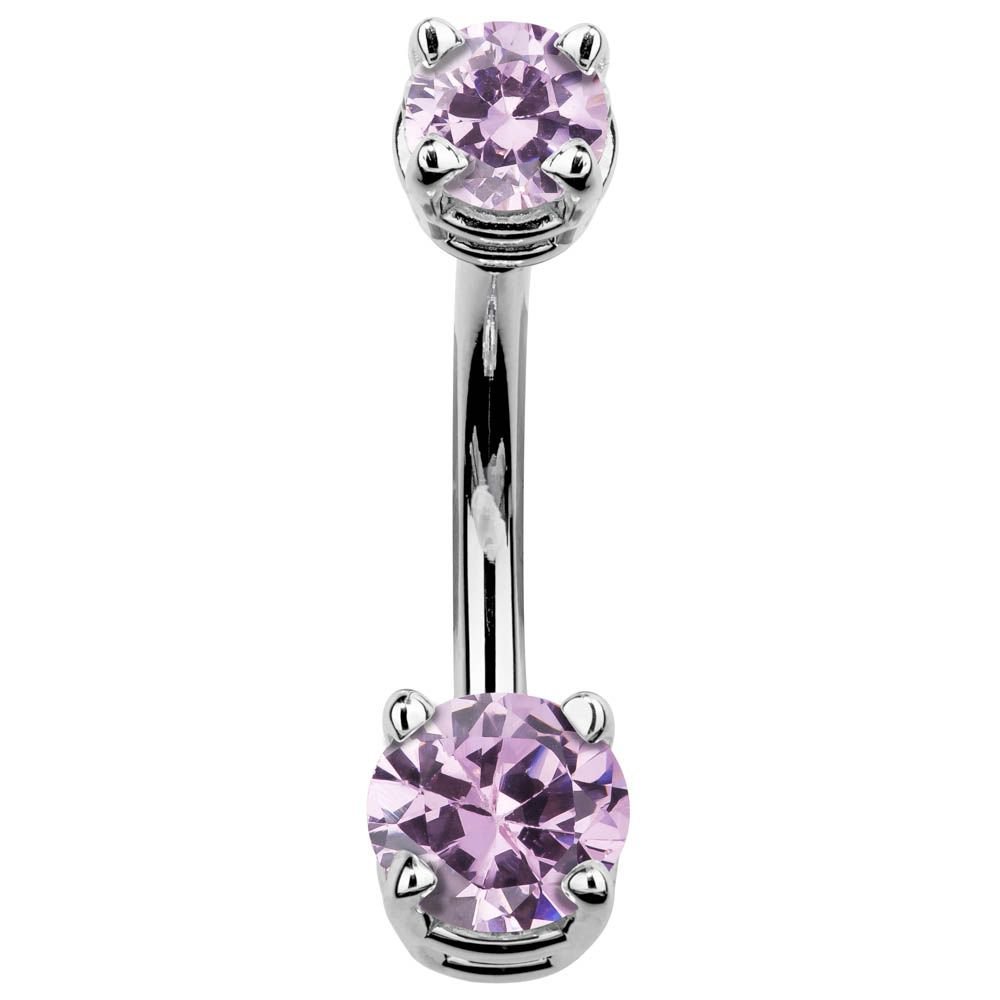 Petite Round Cubic Zirconia 14k Gold Belly Button Ring-14k White Gold   Pink