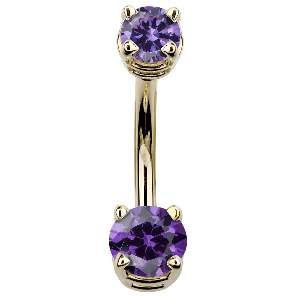 Petite Round Cubic Zirconia 14k Gold Belly Button Ring-14k Yellow Gold   Purple
