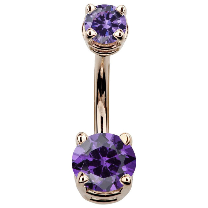 Double Round Cubic Zirconia 14k Gold Belly Ring-14k Rose Gold   Purple