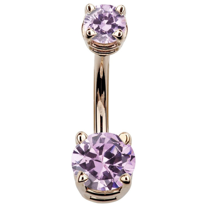 Double Round Cubic Zirconia 14k Gold Belly Ring-14k Rose Gold   Pink