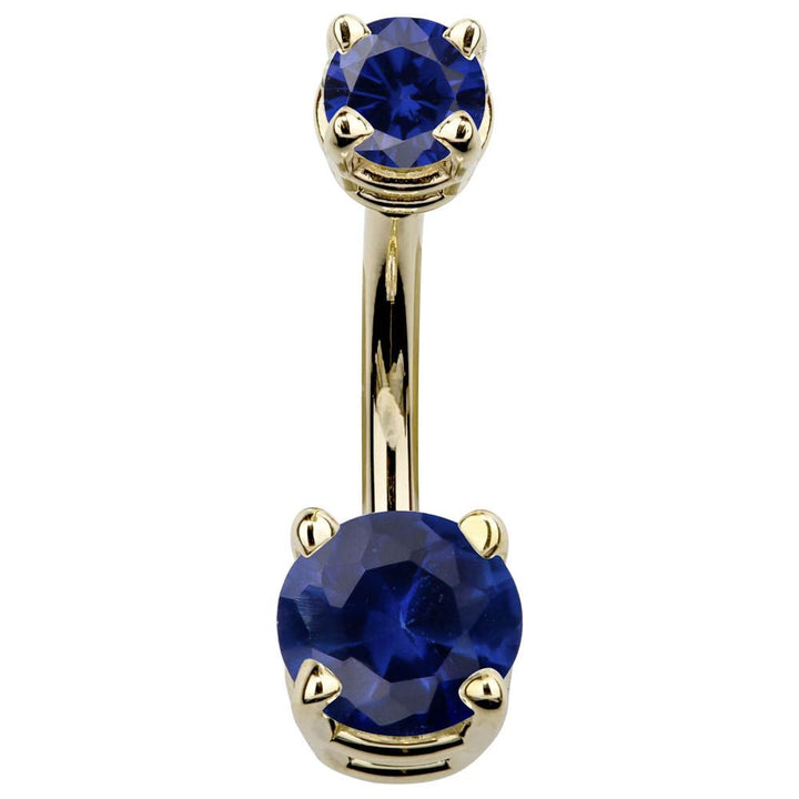 Double Round Cubic Zirconia 14k Gold Belly Ring-14k Yellow Gold   Blue