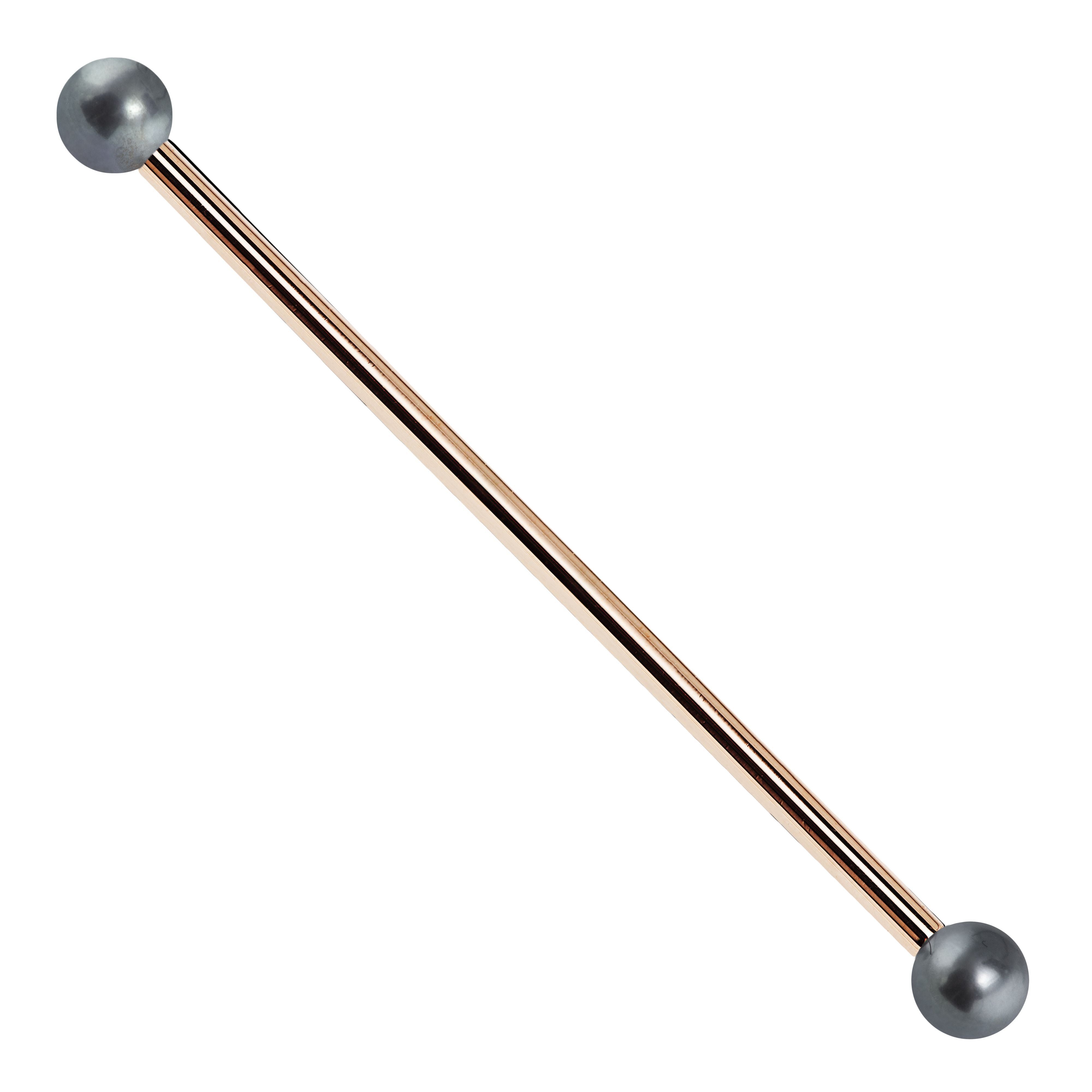 14G Cultured Peacock Pearl 14K Gold Industrial Barbell-14K Rose Gold   14G   2