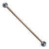 14K rose gold industrial barbell with cultured peacock pearl ends, front view