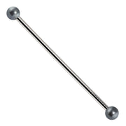 14K white gold industrial barbell with gray freshwater cultured peacock pearl ends, front view