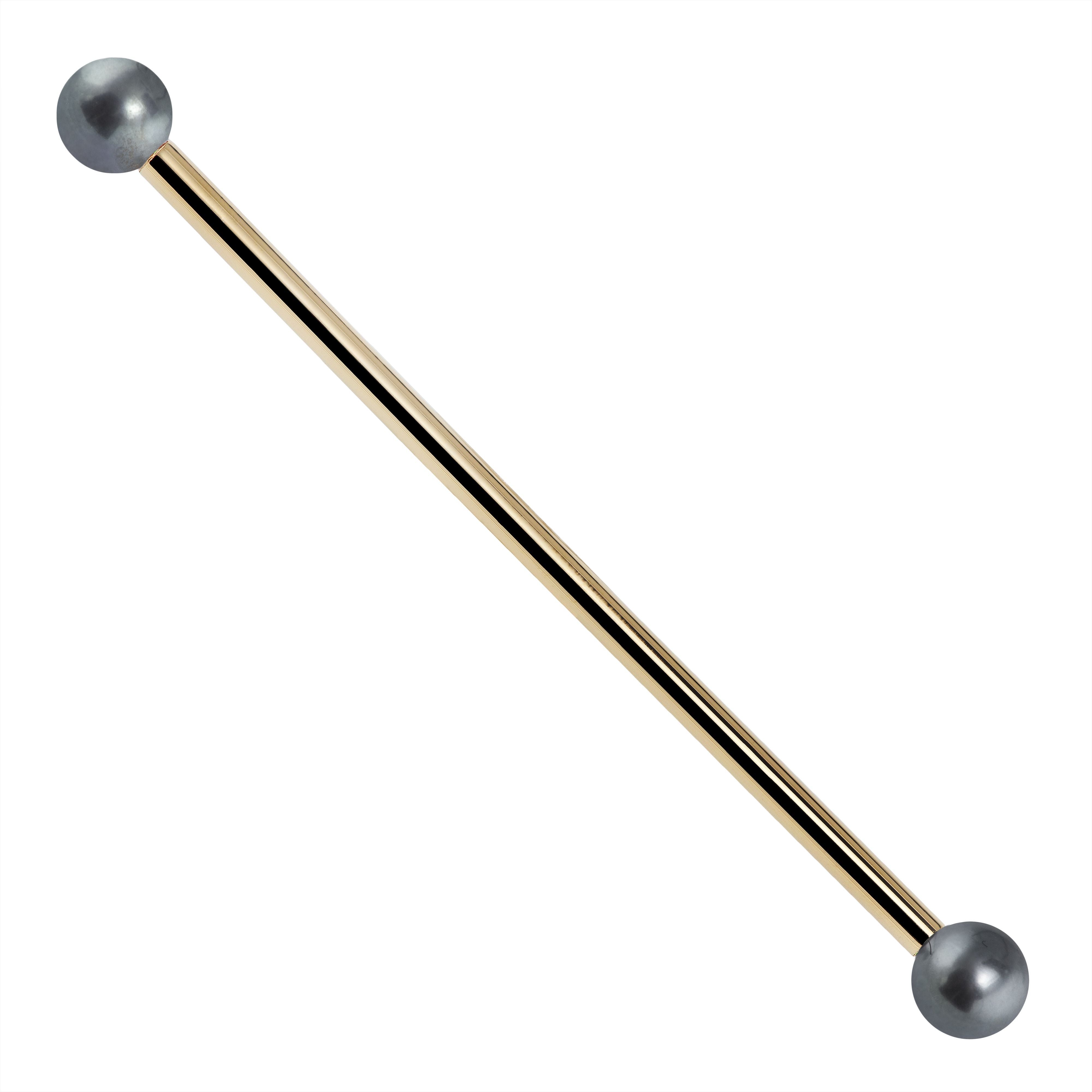 14G Cultured Peacock Pearl 14K Gold Industrial Barbell-14K Yellow Gold   14G   1 1 4