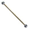 14K yellow gold industrial barbell with dual cultured peacock pearl ends, front view