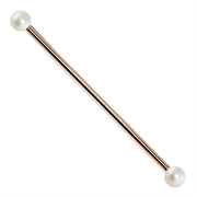 14G cultured freshwater pearl 14K rose gold industrial barbell with warm pink-gold straight bar