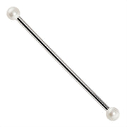 14G cultured freshwater pearl 14K white gold industrial barbell with polished silver-tone finish