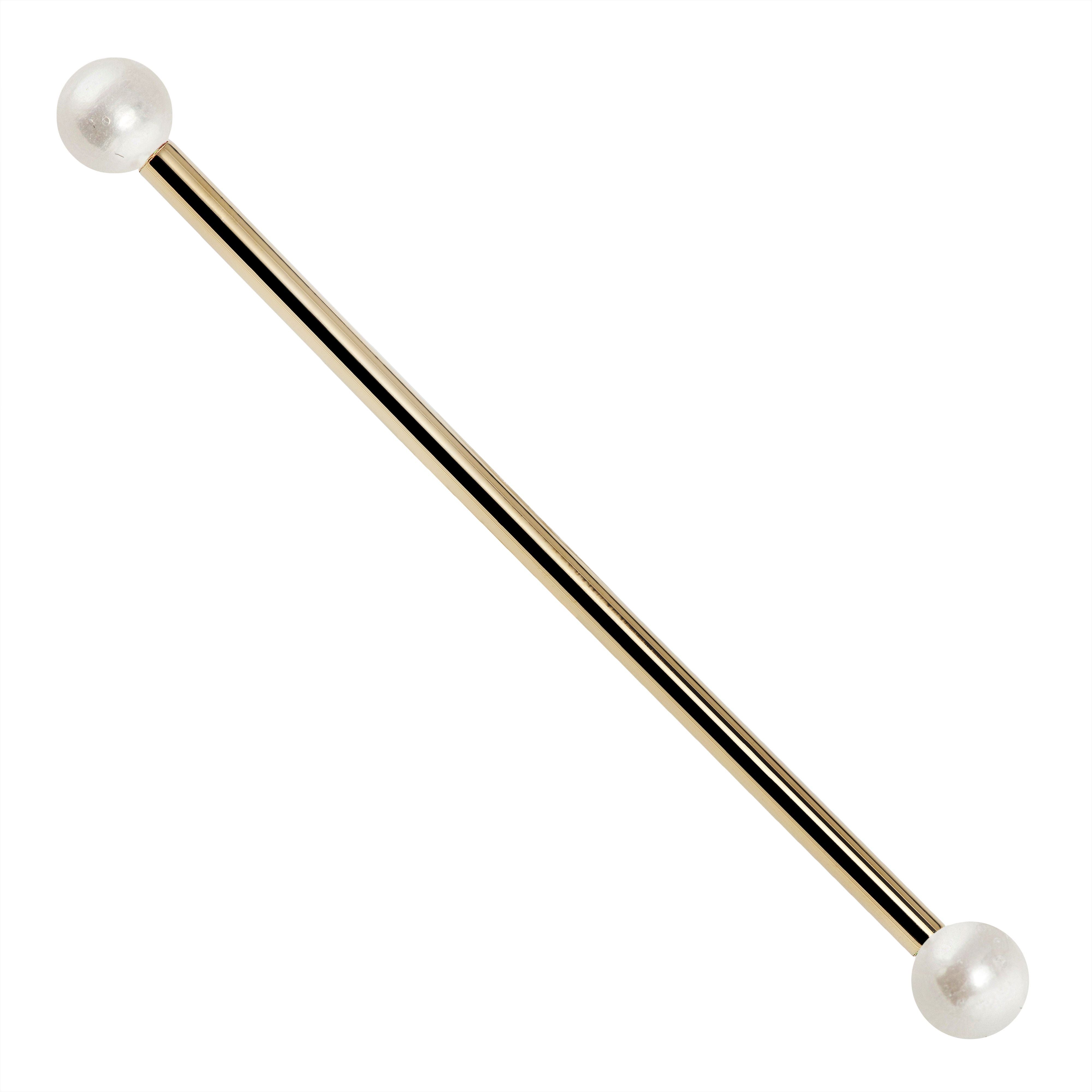 14G Cultured Pearl 14K Gold Industrial Barbell-14K Yellow Gold   14G   1 3 8