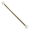 14G cultured freshwater pearl 14K yellow gold industrial barbell, full-length front view