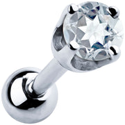 14k white gold 2mm aquamarine cartilage stud with icy blue stone in high-set four-prong basket setting
