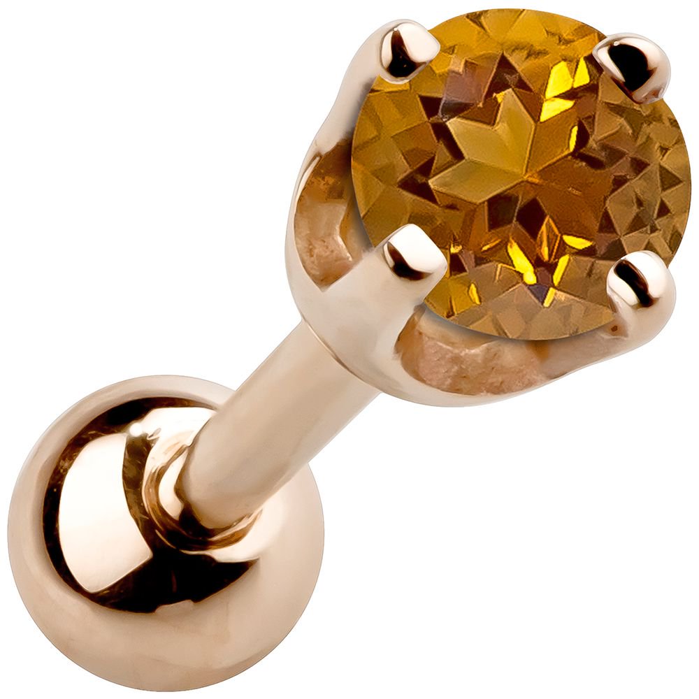 2mm Genuine Gemstone High-Set 14k Gold Cartilage Earring-Rose   Citrine