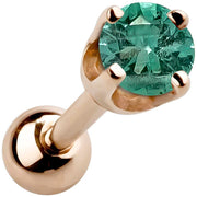 14k rose gold 2mm emerald cartilage stud with vivid green stone in high-set four-prong basket setting