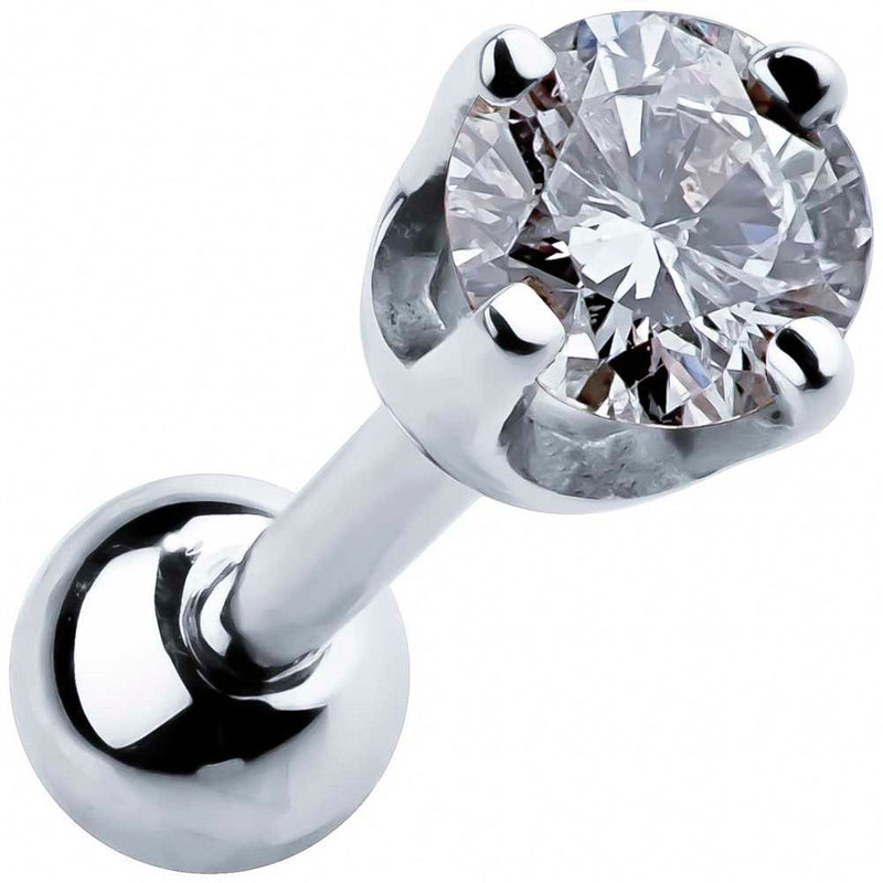 14k white gold 2mm cubic zirconia cartilage stud with clear brilliant stone in high-set basket setting