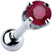 14k white gold 2mm ruby cartilage stud with deep red stone in high-set four-prong basket setting