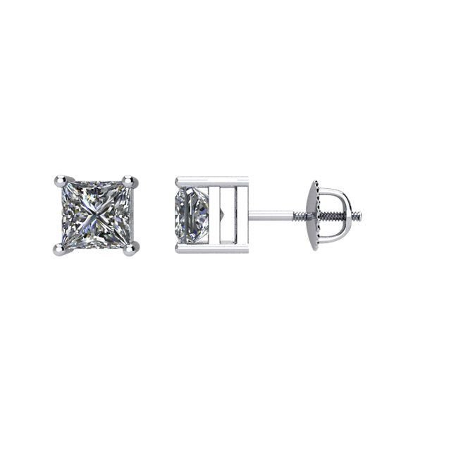 Princess-Cut Diamond Stud 14K Gold Earrings-14K White Gold   0.75