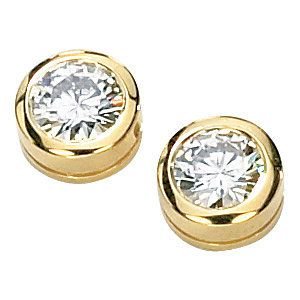 Bezel Set Diamond 14K Gold Solitaire Earrings