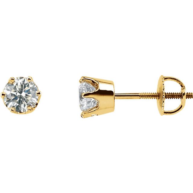 Diamond Stud 14K Gold Solitaire Earrings-14K Yellow Gold   0.75